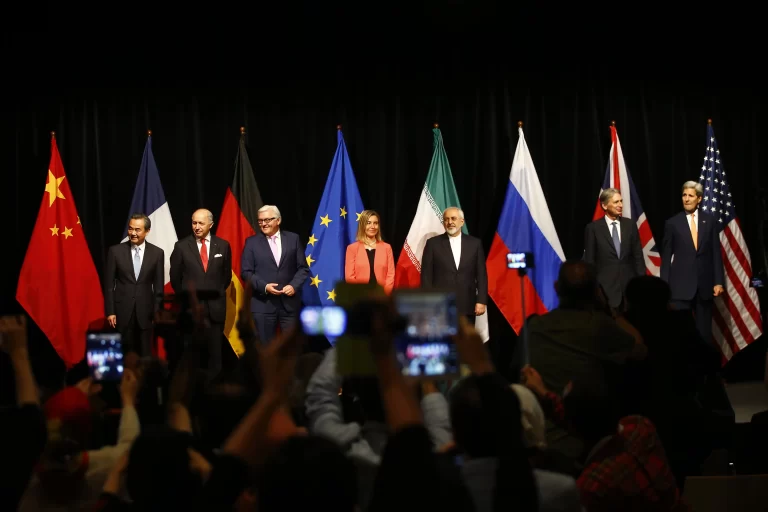 Nuclear deal negotiators pose for a photo at the UN building in Vienna, Austria.